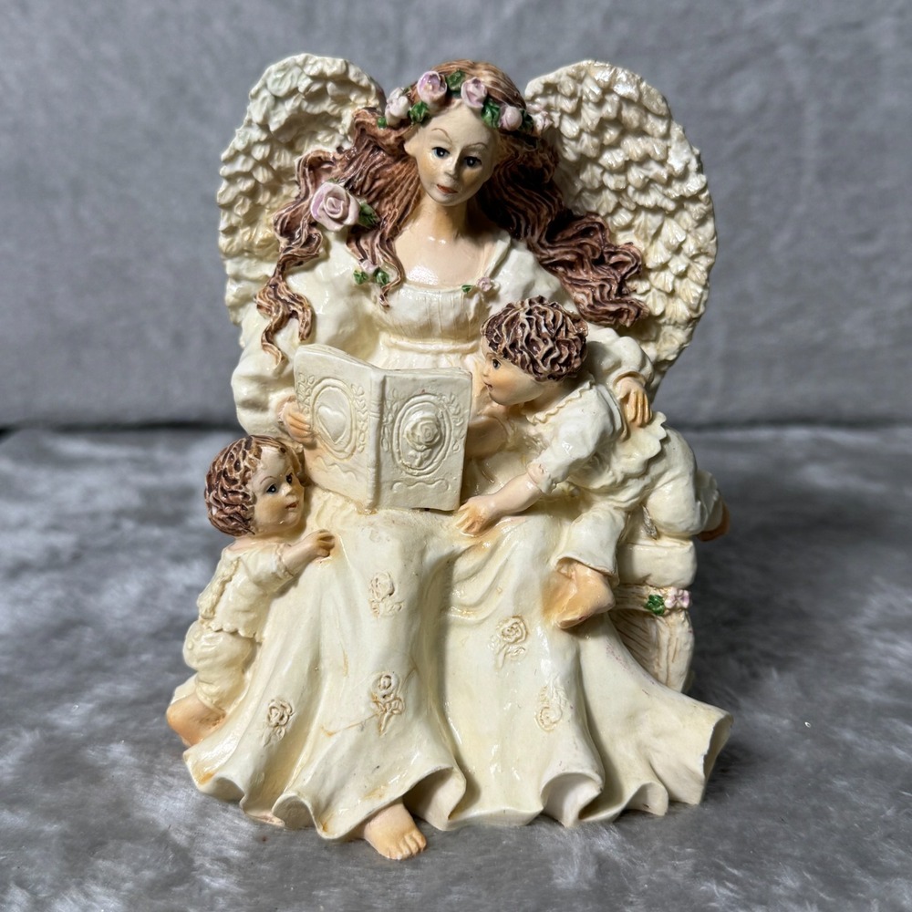 Vintage‎ Angel Reading to Children Figurine Cottagecore Guardian Angel Floral